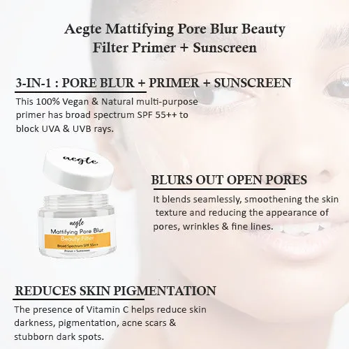 Aegte Kiss Me Magic pH Tinted Lip Gloss, Intense Coverage BB   Foundation Strobe Cream, Mattifying Pore Blur Beauty Filter Primer   Sunscreen & 3D Gel Kajal (3 in 1 Kajal-Gel Eyeliner-Eyebrow Filler)