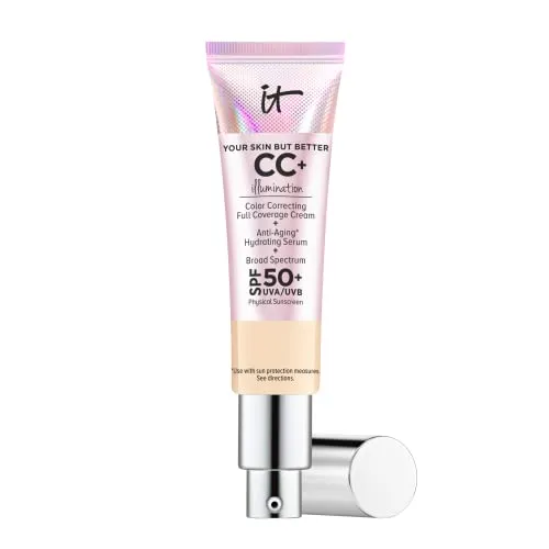 IT Cosmetics Your Skin But Better CC  Cream Illumination, Light (W) - Color Correcting Cream, Full-Coverage Foundation, Hydrating Serum & SPF 50  Sunscreen - Radiant Finish - 1.08 fl oz